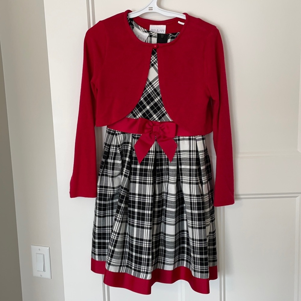 Iris & Ivy Girl's Plaid Dress Set - Red - Size 7